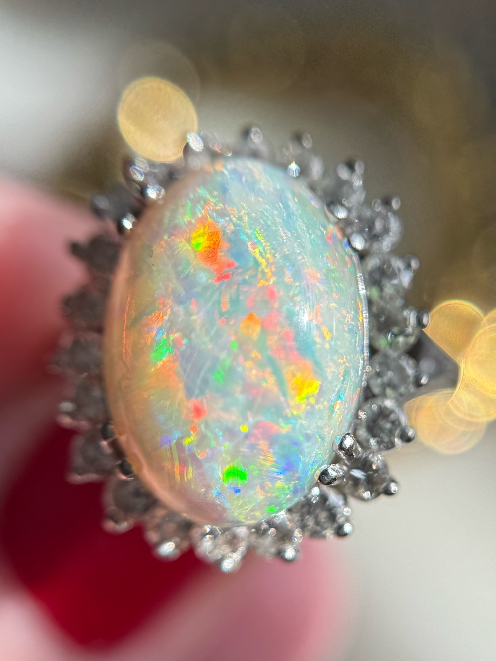 Vintage Estate 5.91 ctw Opal Diamond Ring in 14k White Gold